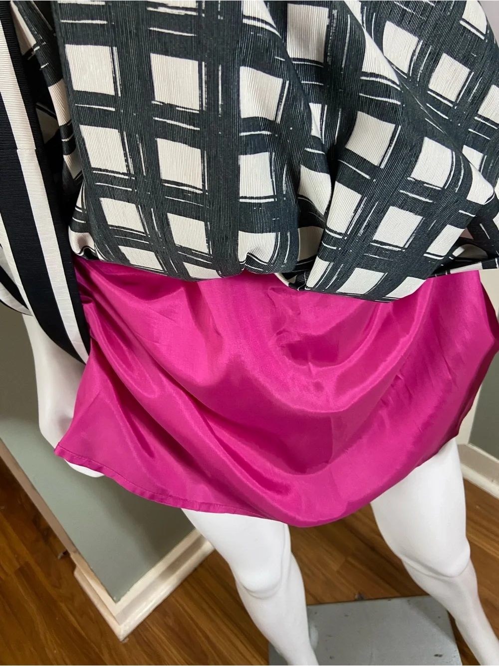 Eliza J Faille/Taffeta Black White Grid Windowpane Plaid Fit Flare Mini Dress 4P